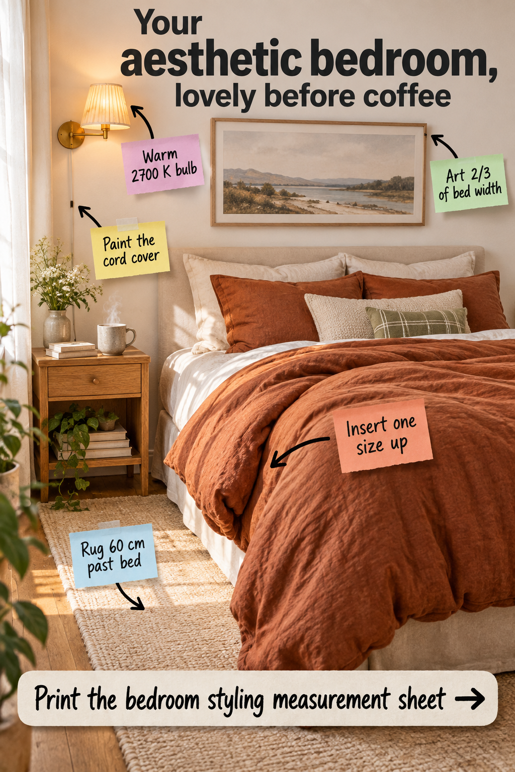Aesthetic Bedroom Styling Rules (with Measurement Sheet)