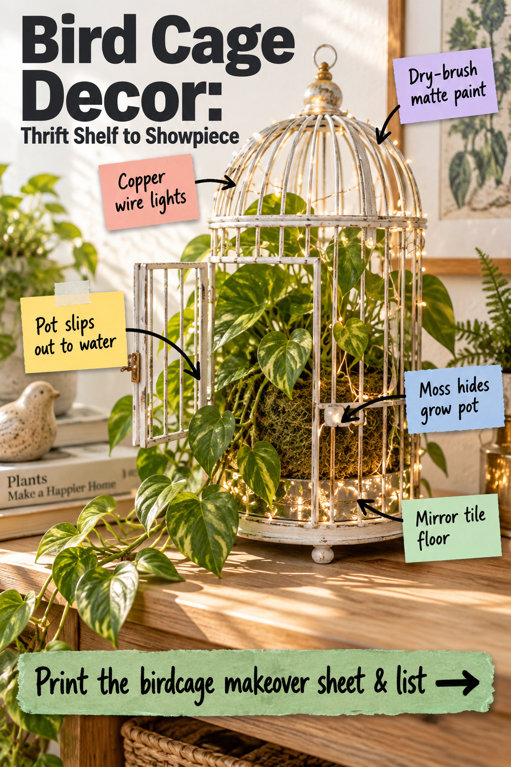 Bird Cage Decor: Thrifted Planter Makeover & Supply List