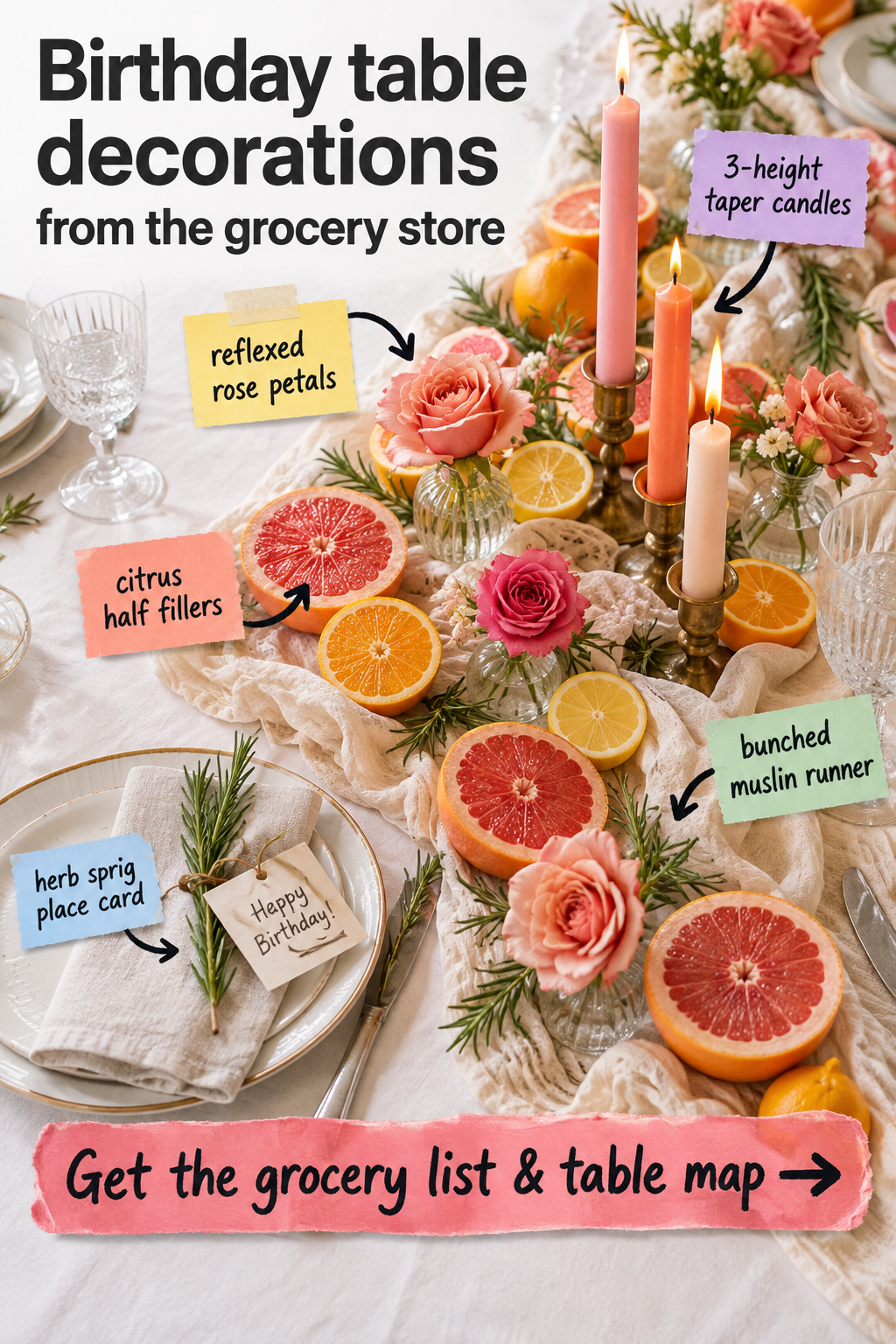 Grocery Store Birthday Table Decorations: Shopping List & Map