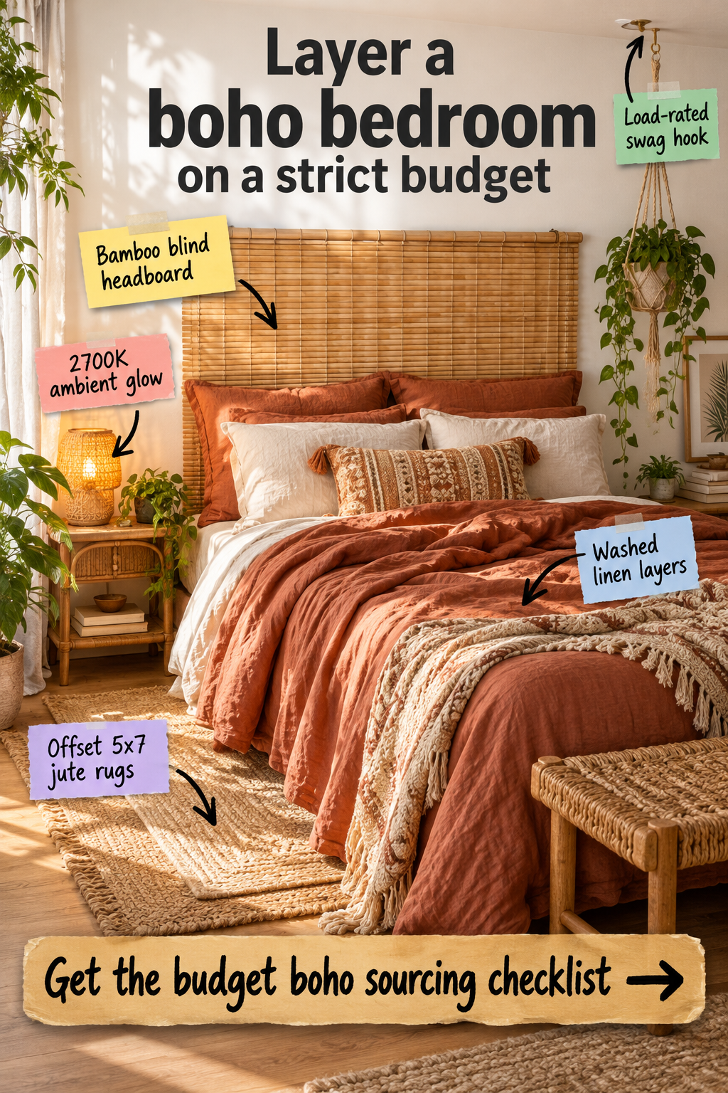 Layer a Boho Bedroom on a Budget (Free Sourcing Checklist)