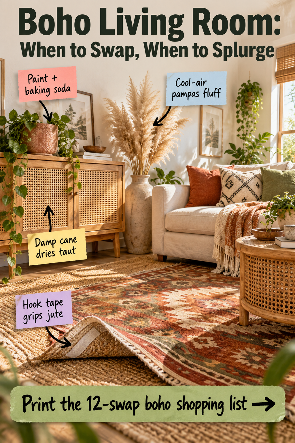 Boho Living Room: The 12-Swap Budget Shopping List & Guide