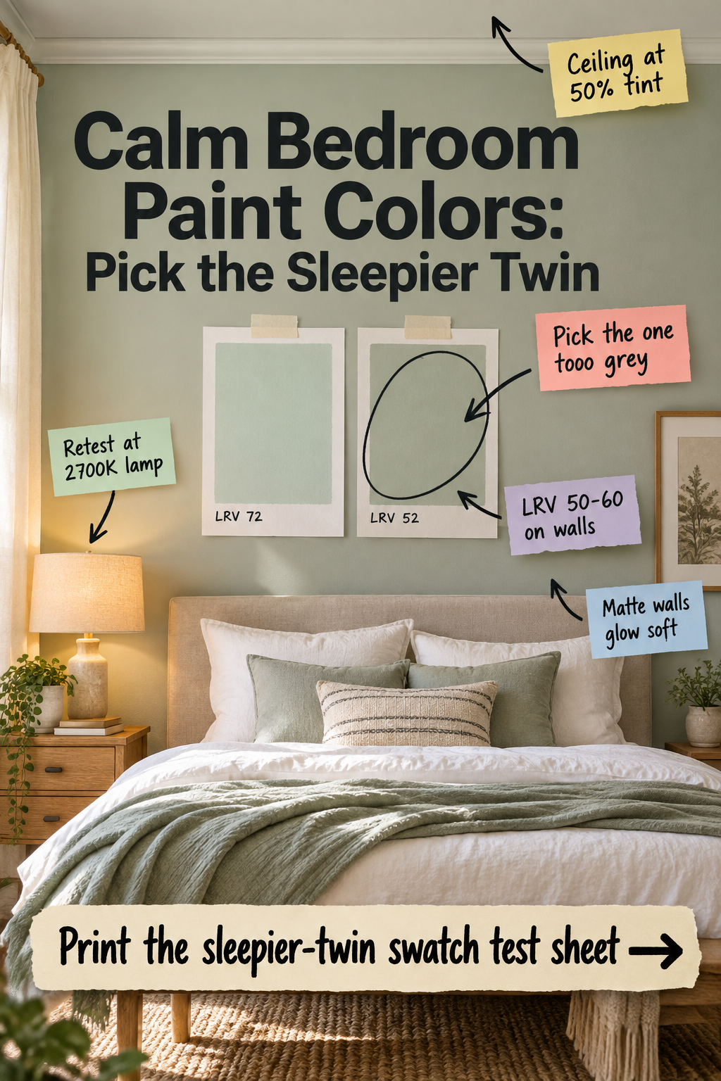 Calm Bedroom Paint Colors: Pick the Sleepier Twin Swatch