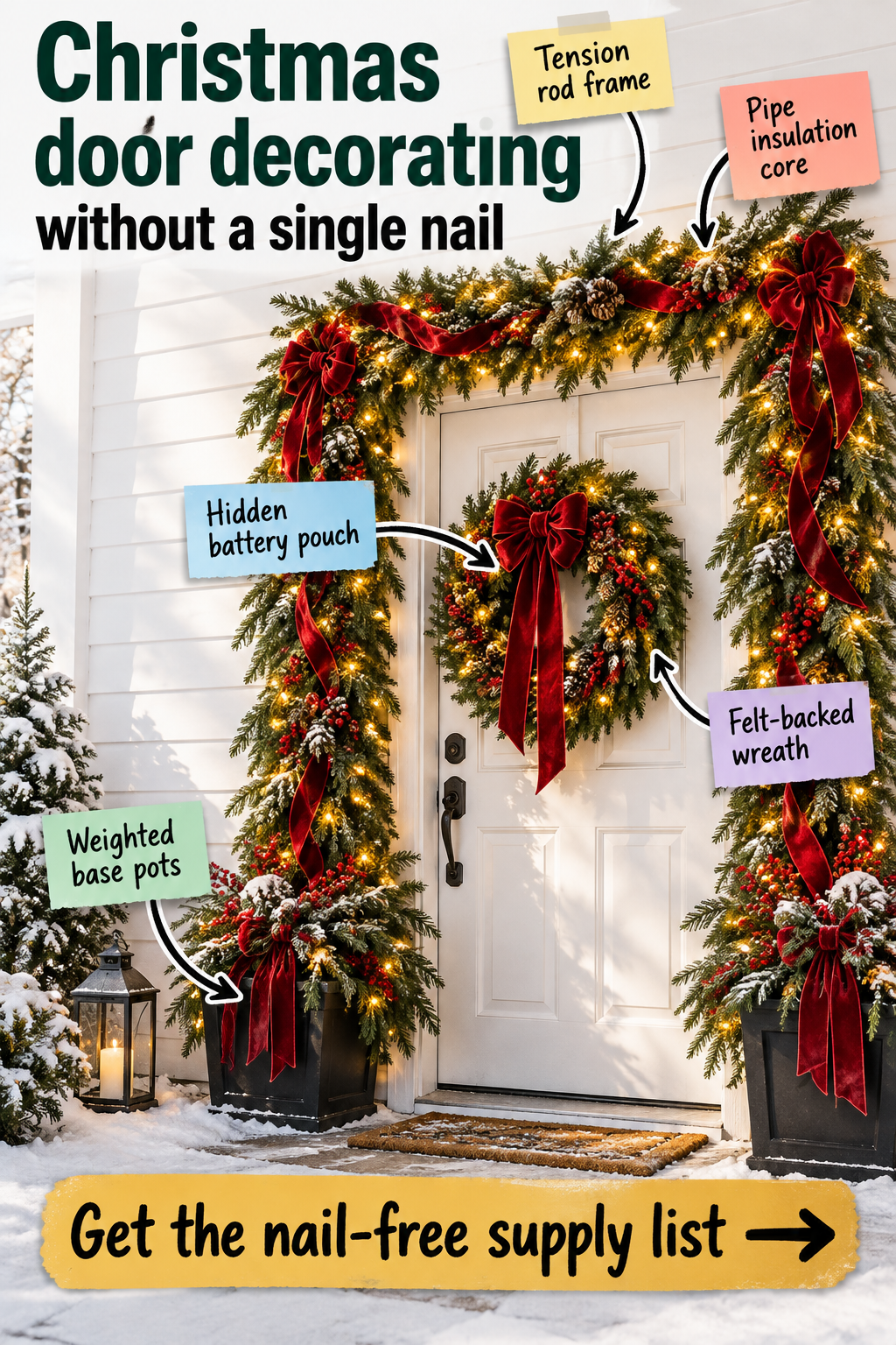 How to Hang Christmas Door Decor Without a Single Nail