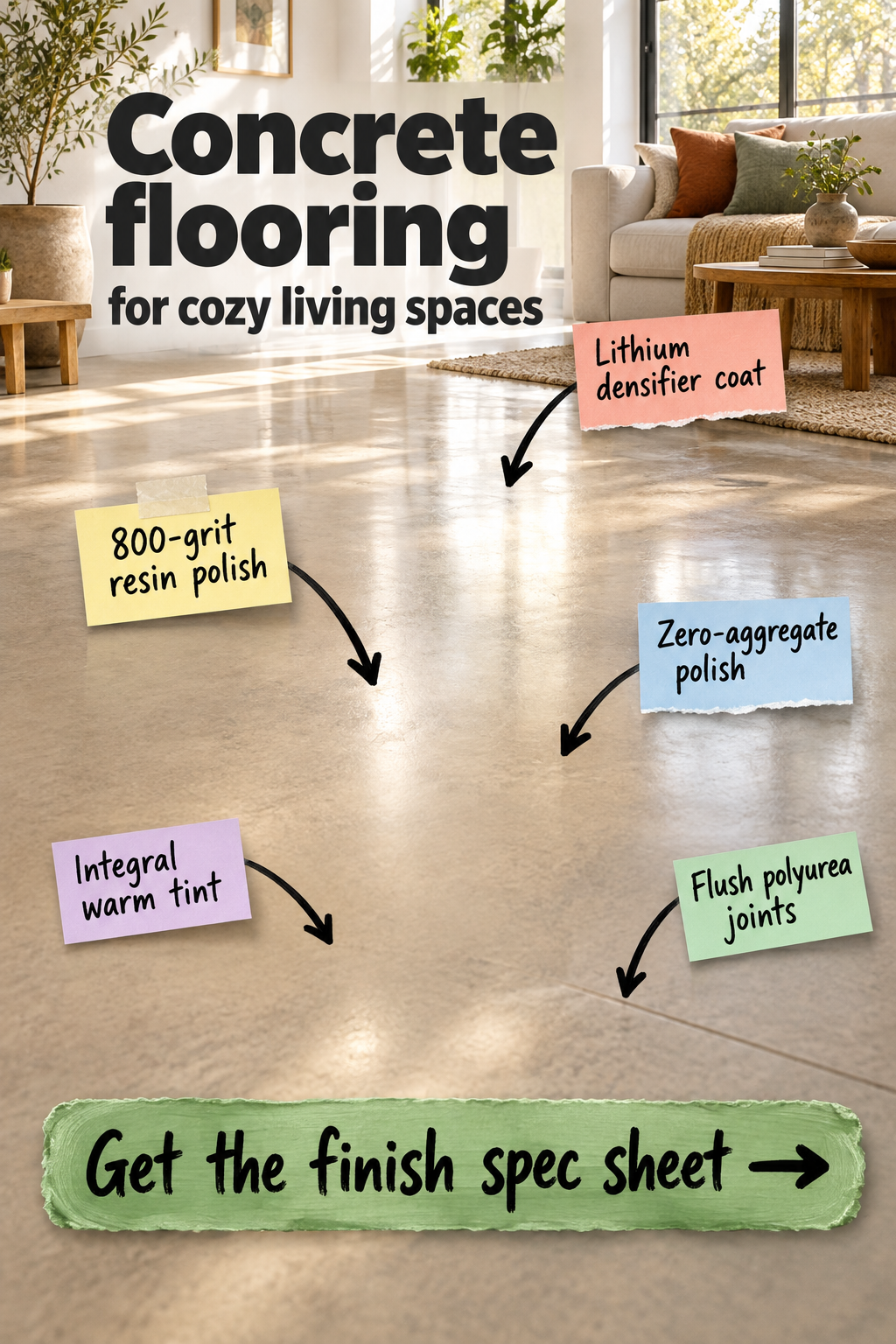Cozy Concrete Flooring: The Exact Finish Specification Sheet