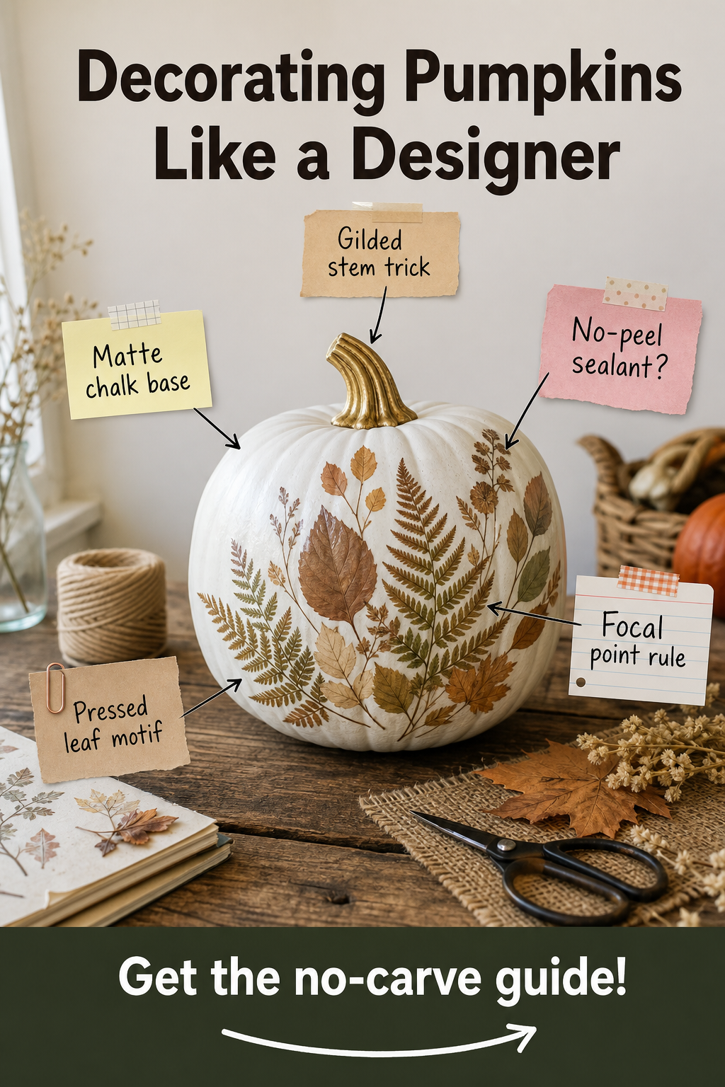 Designer No-Carve Pumpkin Guide: Pressed Leaves & Chalk Paint
