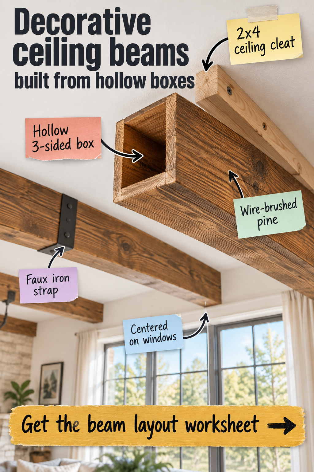 How to Build Faux Wood Ceiling Beams (Free Layout Worksheet)