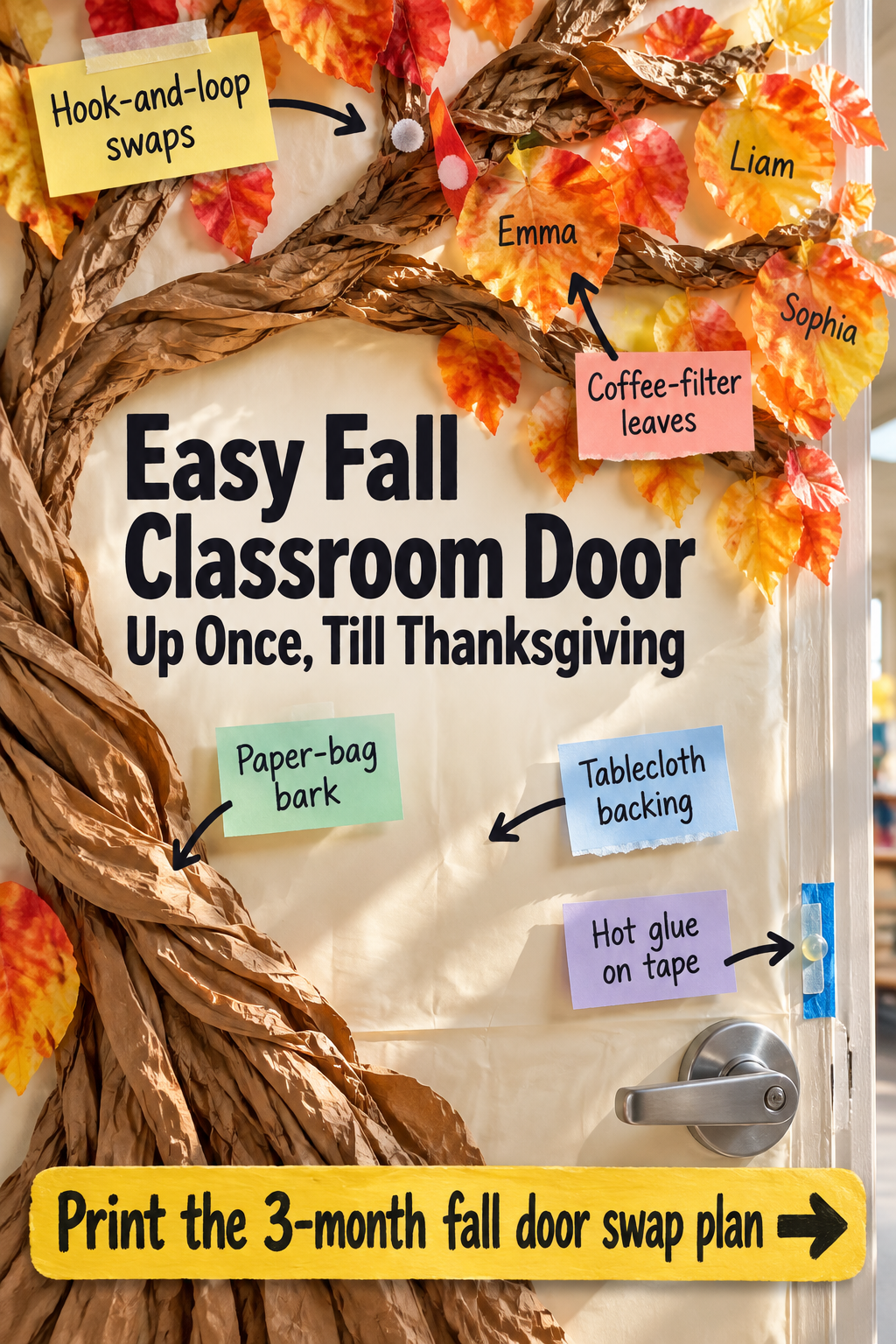 Easy Fall Classroom Door: The 3-Month Printable Swap Plan