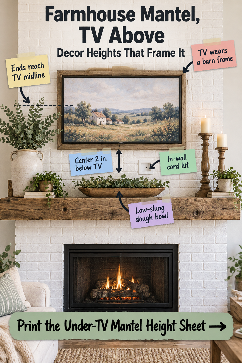Farmhouse Mantel Decor with a TV Above: The Height Guide