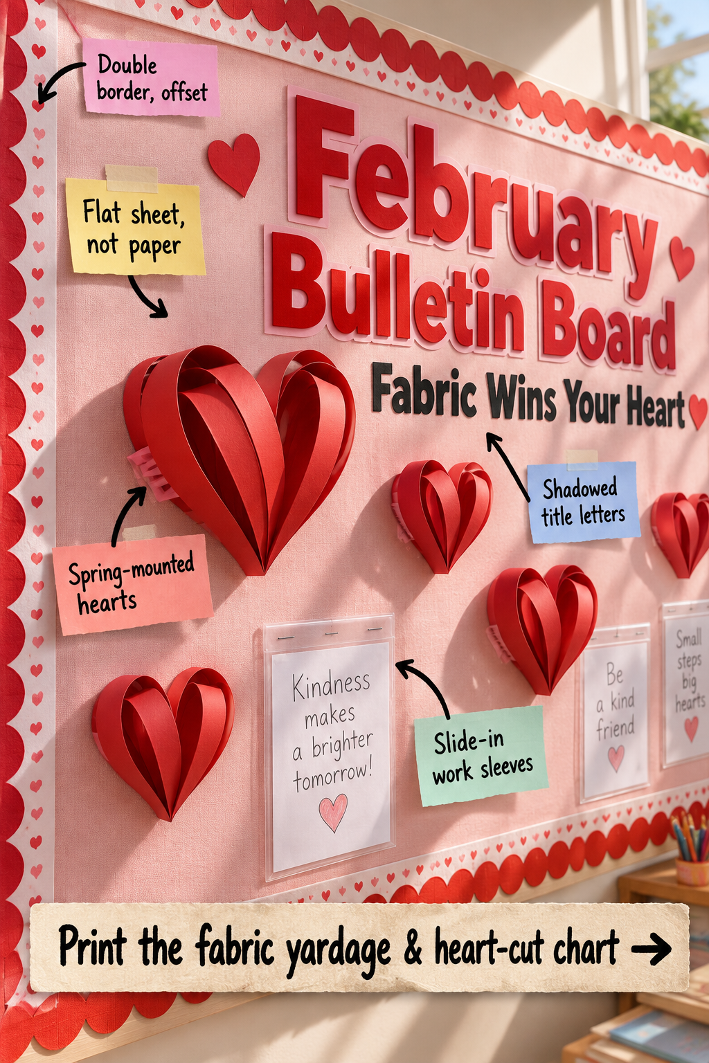 February Bulletin Board: Printable Fabric & Heart Build Sheet