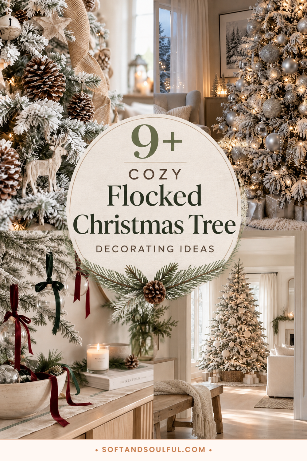 9+ Cozy Flocked Christmas Tree Decorating Ideas