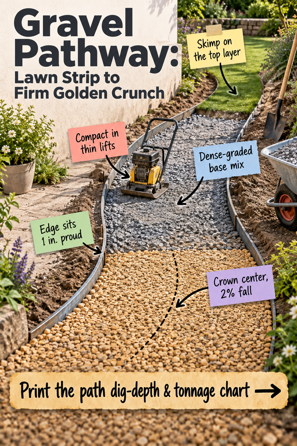 How to Build a Firm Gravel Pathway: Dig-Depth & Tonnage Chart