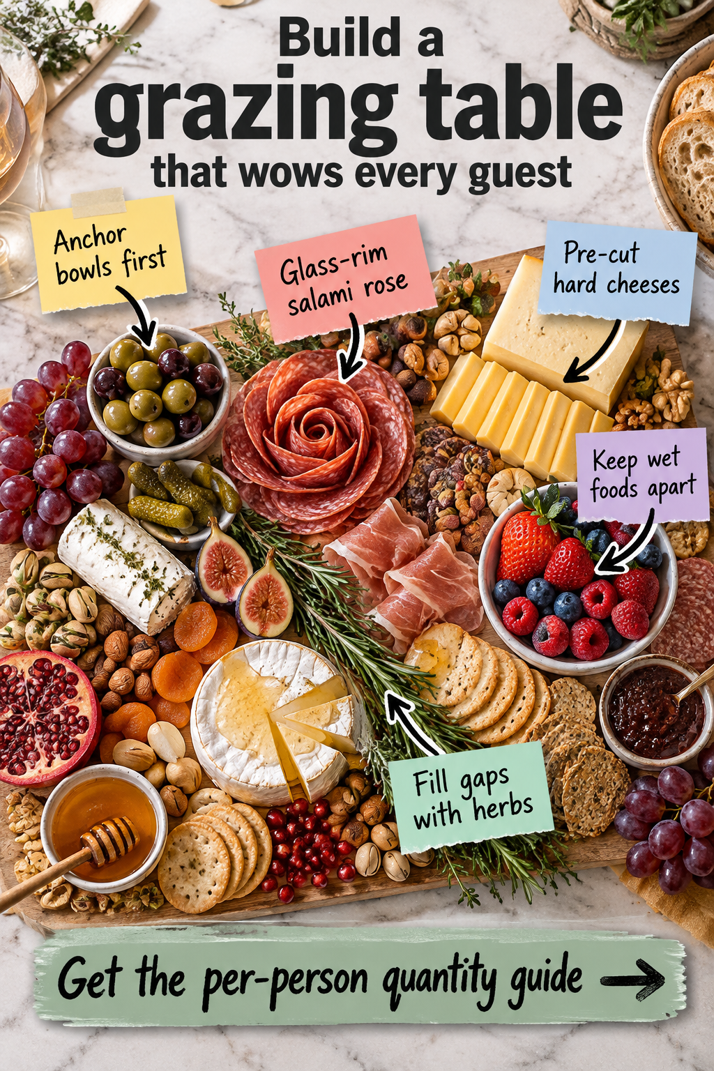 How to Build a Grazing Table: The per-Person Quantity Cheat Sheet