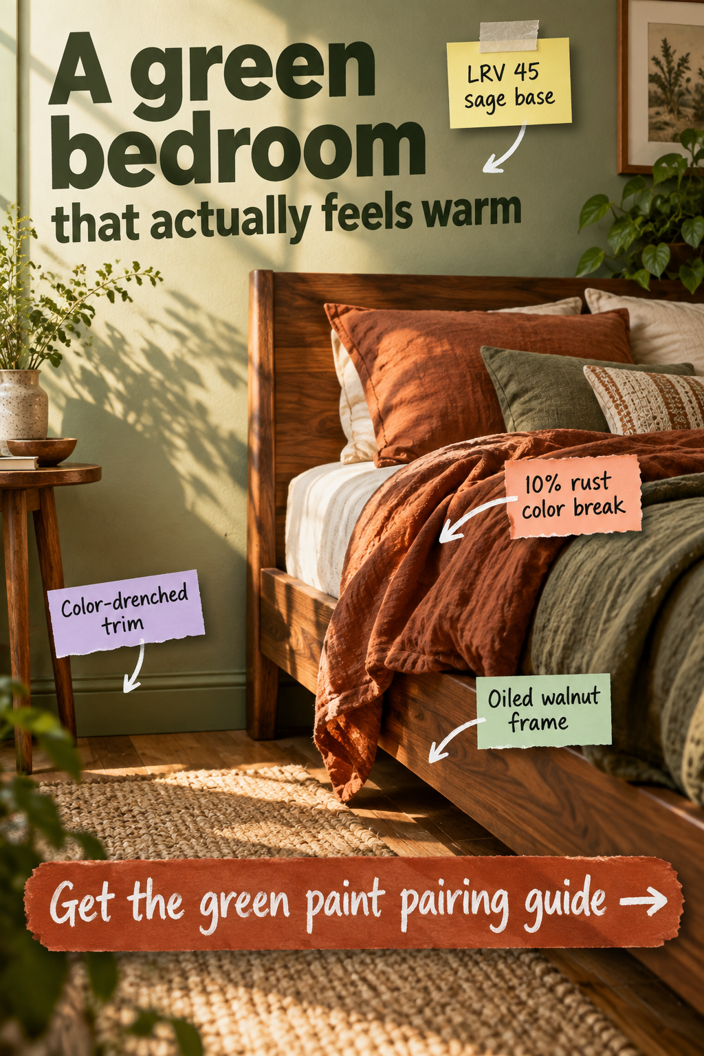 How to Style a Warm Green Bedroom: The Paint Pairing Guide