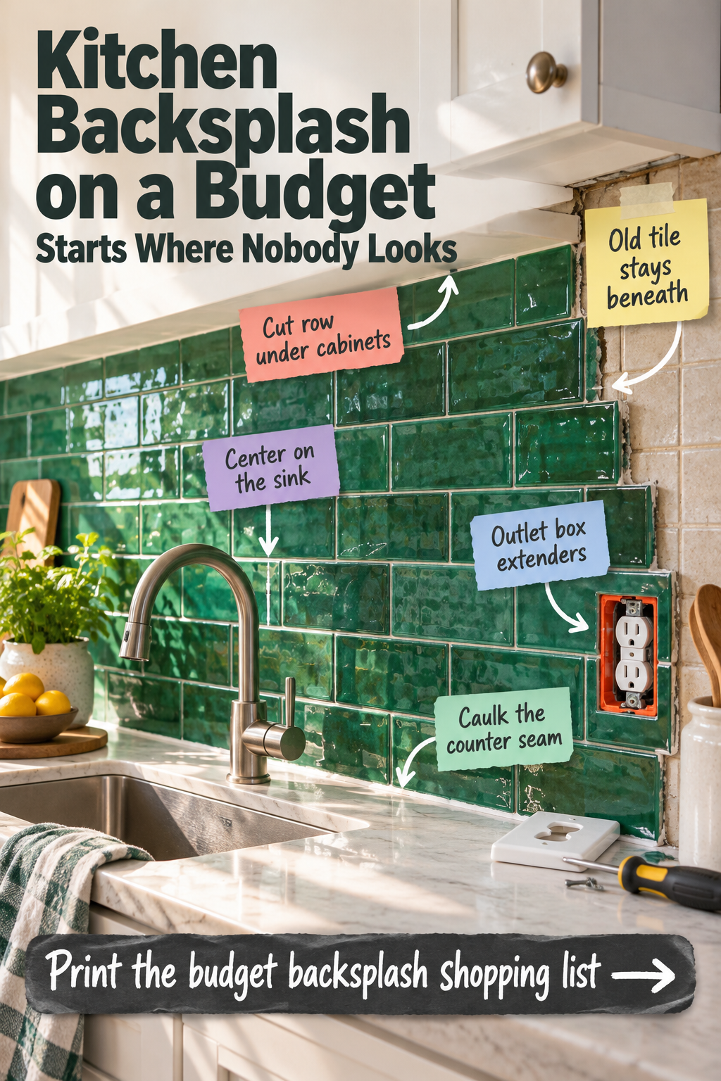 DIY Budget Kitchen Backsplash: Tile over Tile & Shopping List