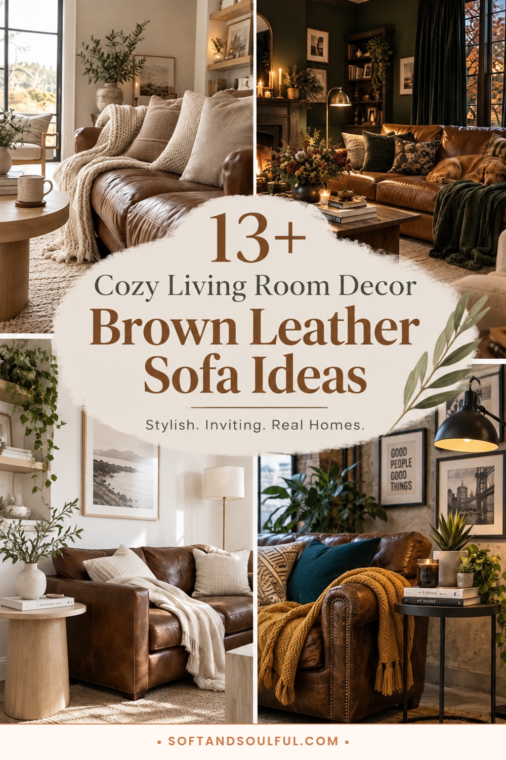 13+ Cozy Living Room Decor Brown Leather Sofa Ideas