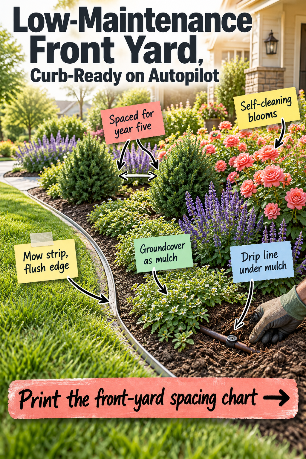 Low-Maintenance Front Yard Landscaping & Plant Spacing Chart