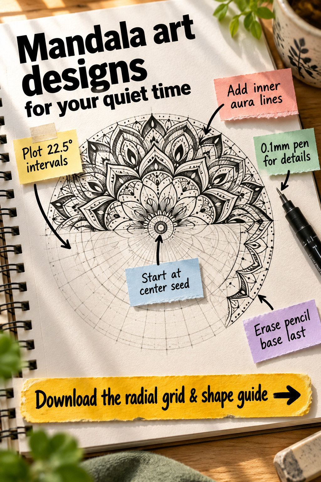 Mandala Art Designs: Printable Radial Grid & Shape Guide