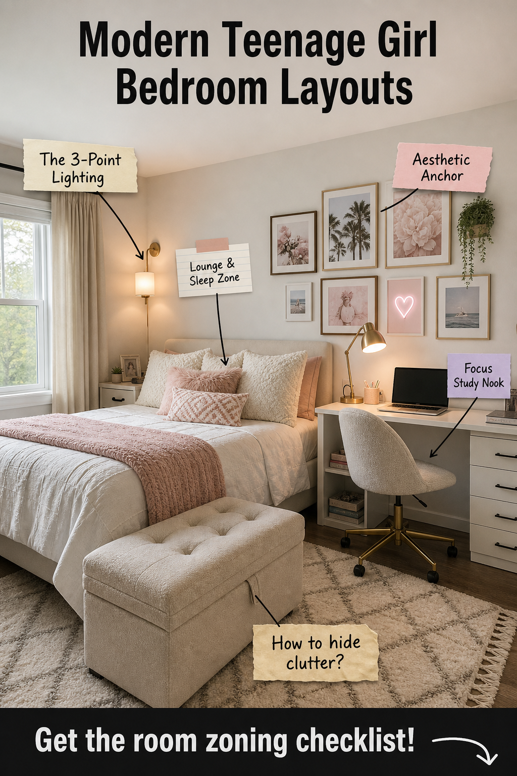 Modern Teenage Girl Bedroom Layouts & Zoning Checklist