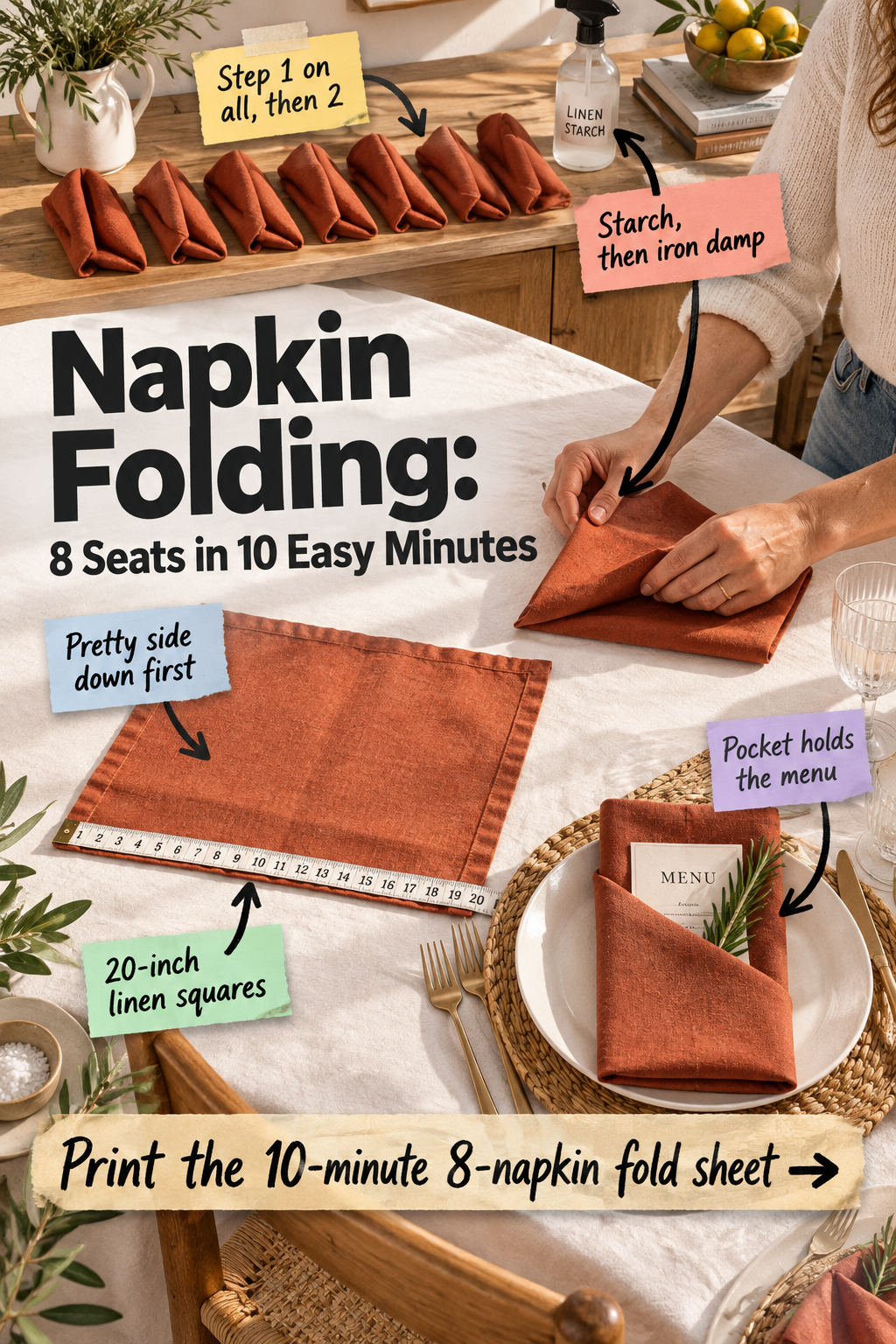 Napkin Folding: Set 8 Seats in 10 Minutes