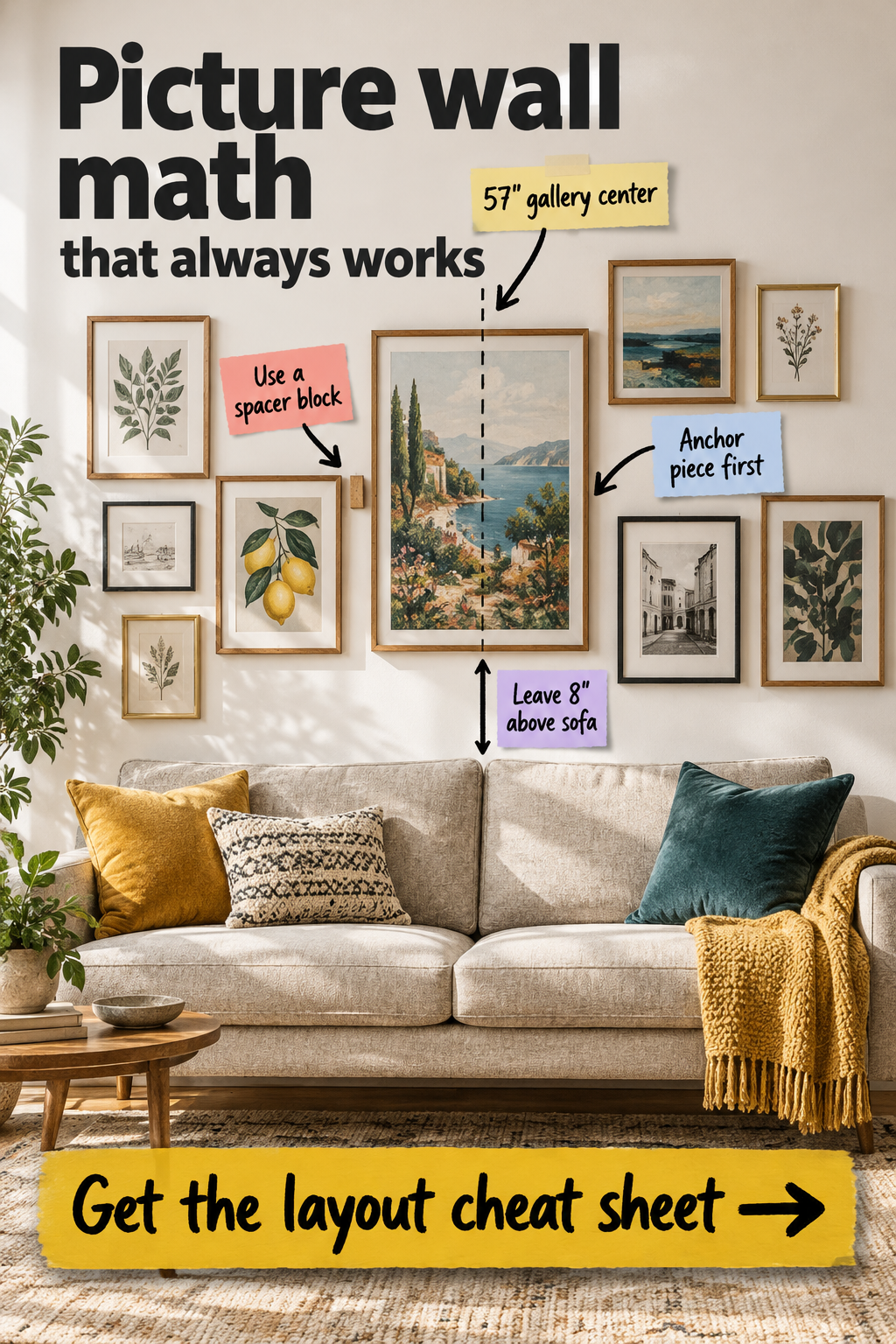 Picture Wall Math That Actually Works (Free Layout Cheat Sheet)