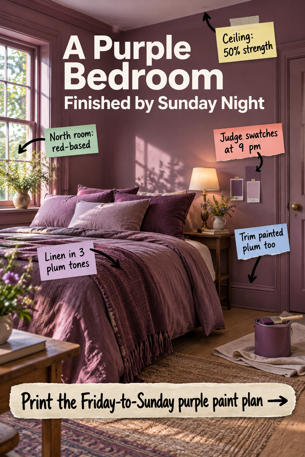 How to Paint a Purple Bedroom in One Weekend (Free Plan)