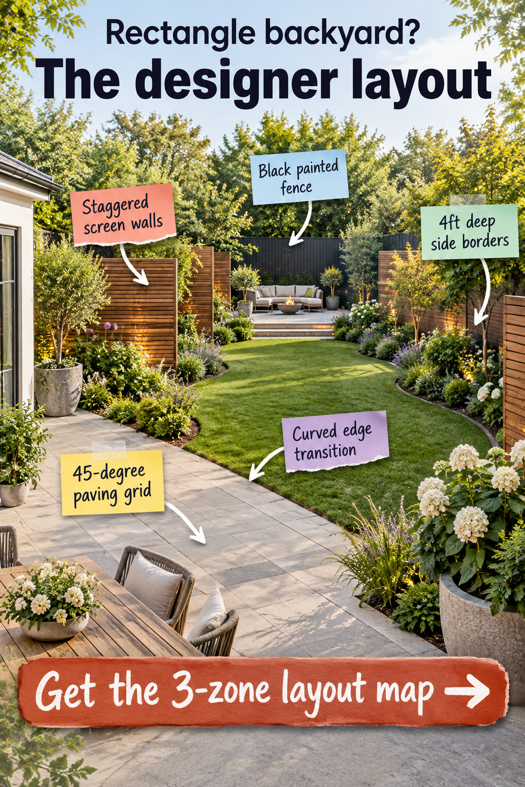 3-Zone Backyard Layout: The Designer Map for Rectangle Yards