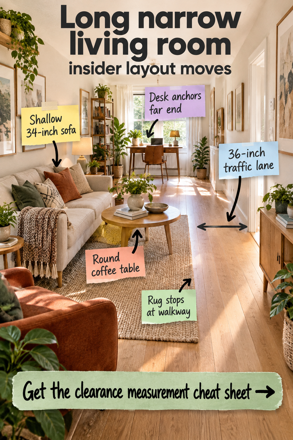 Long Narrow Living Room Layout Rules & Clearance Cheat Sheet