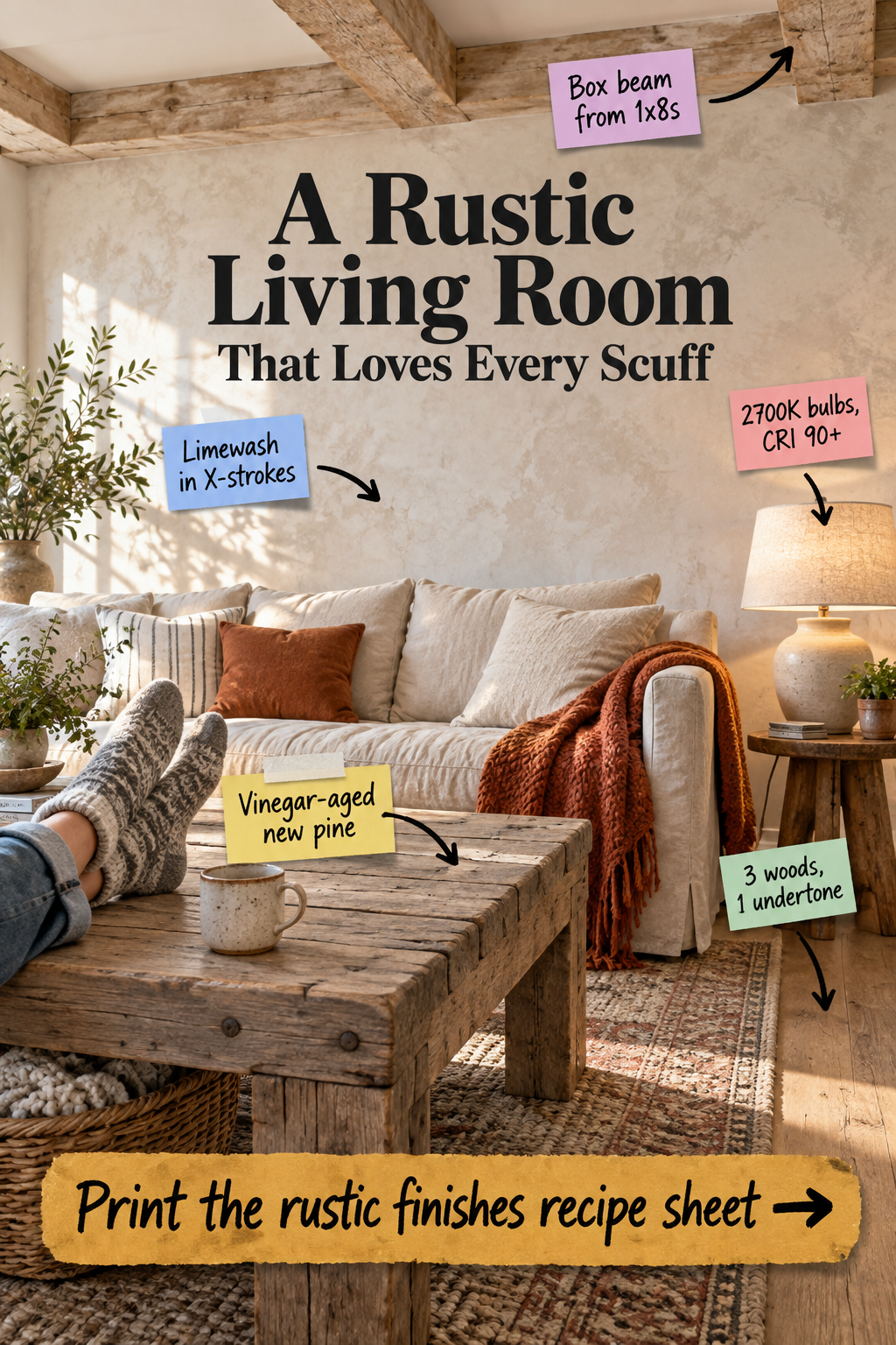 Rustic Living Room Ideas: Wood Aging & Limewash Finish Recipes