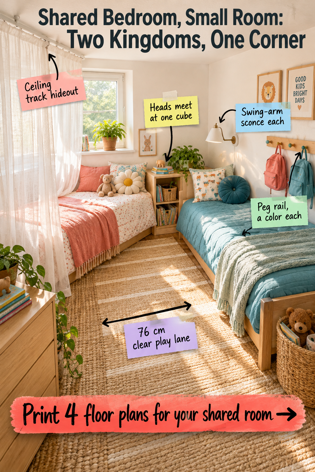 Small Shared Kids' Bedroom: 4 Floor Plans & Layout Rules