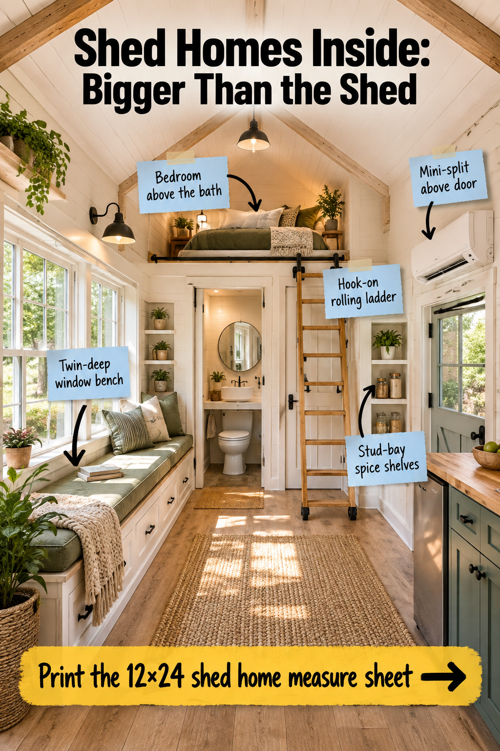 Shed Homes Inside: The 12x24 Lofted Layout & Measure Sheet