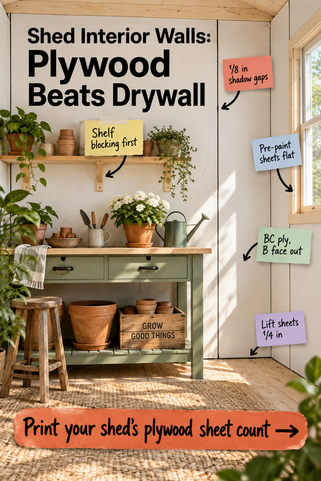 Shed Interior Walls: Plywood Sheet Count & Shadow-Gap Guide
