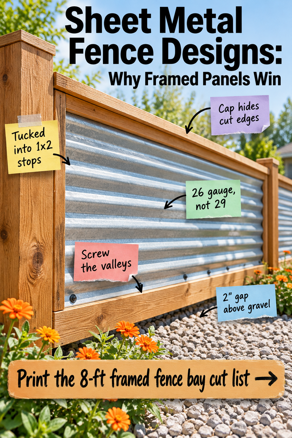Framed Sheet Metal Fence Plans: The 8-Foot Bay Cut List