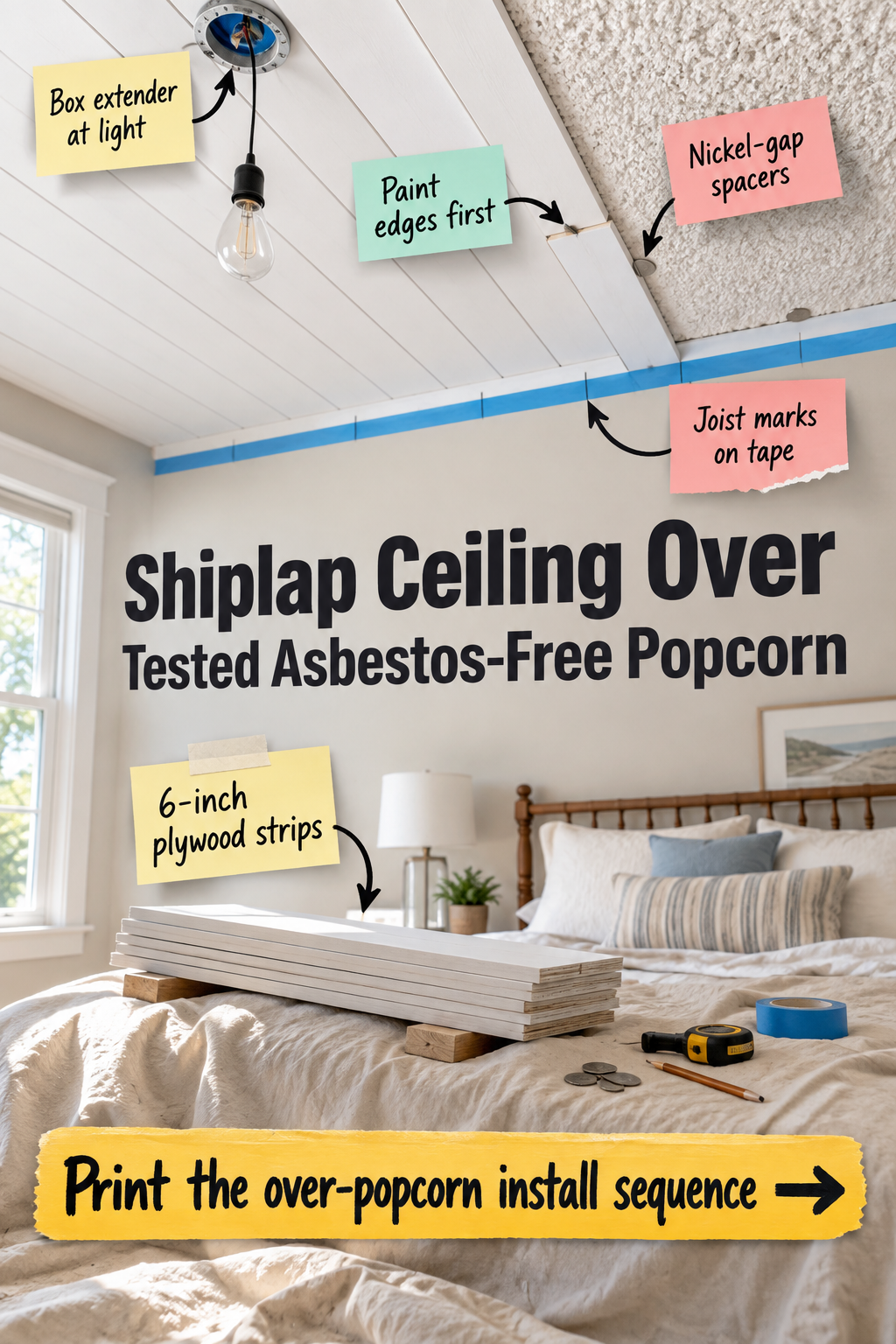How to Install a Shiplap Ceiling over Popcorn (with Cut List)