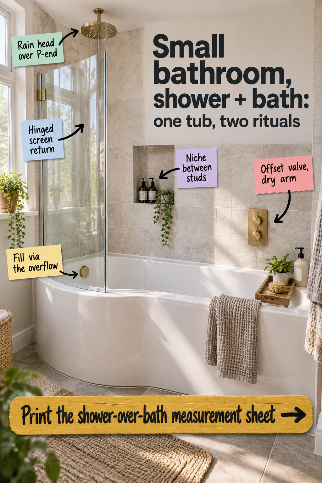 Small Bathroom Shower over Bath Layout & Measurement Guide