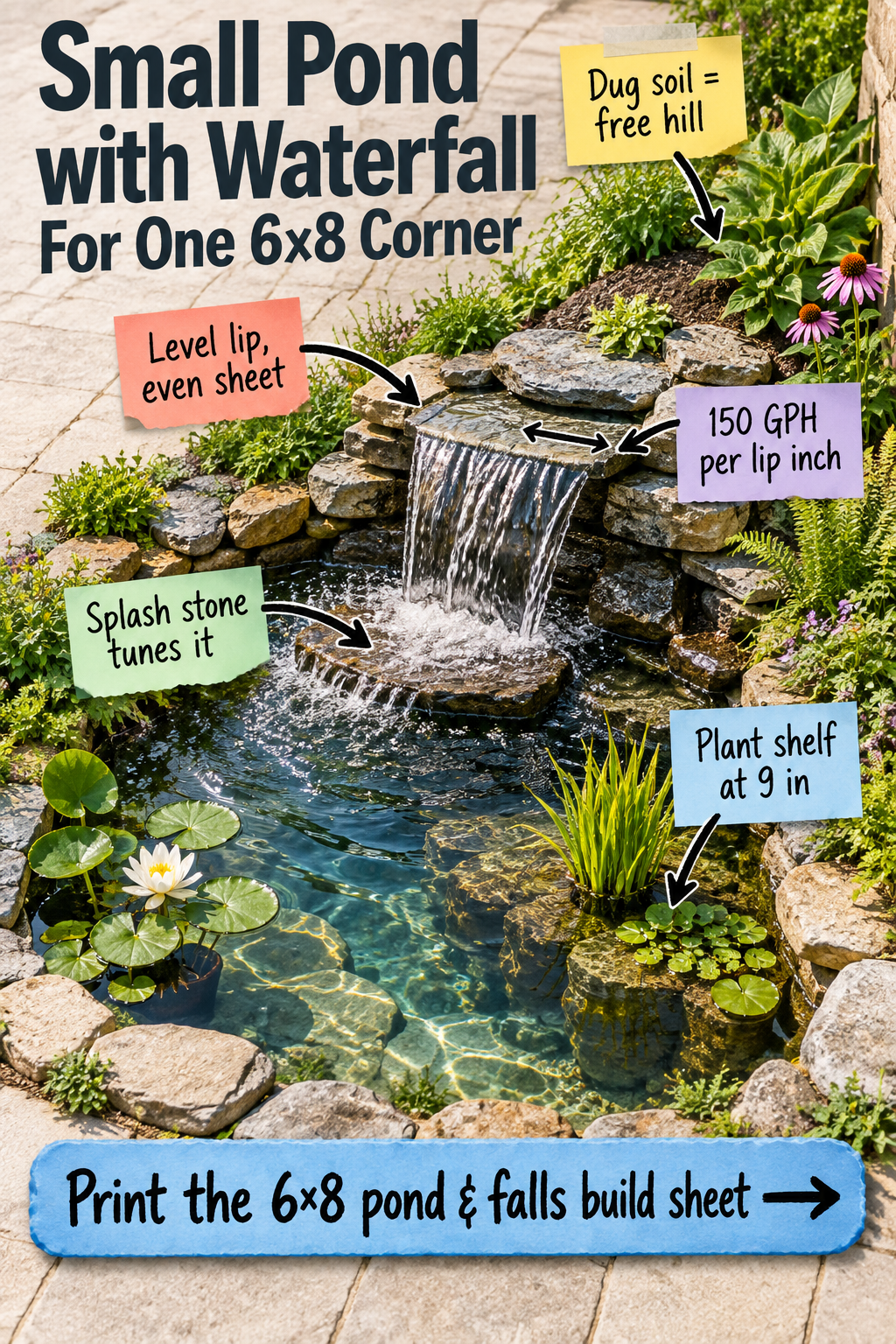 Small Corner Pond and Waterfall Build Plan (6&times;8 Footprint)