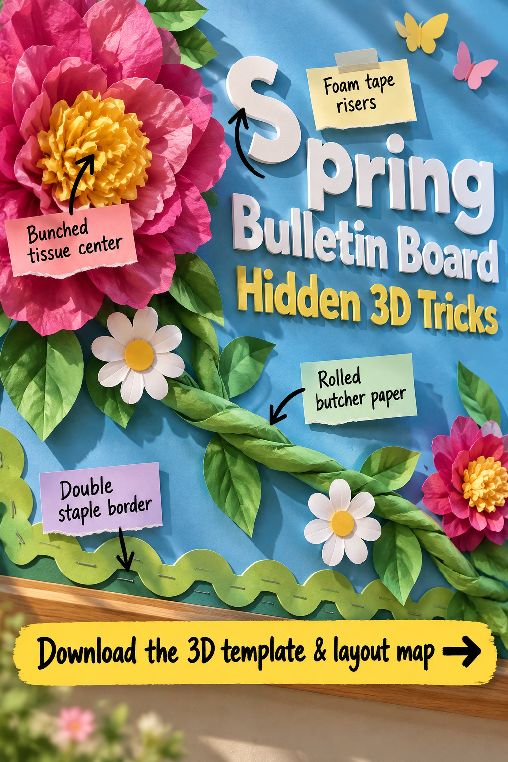 3D Spring Bulletin Board Ideas: Free Template & Layout Map