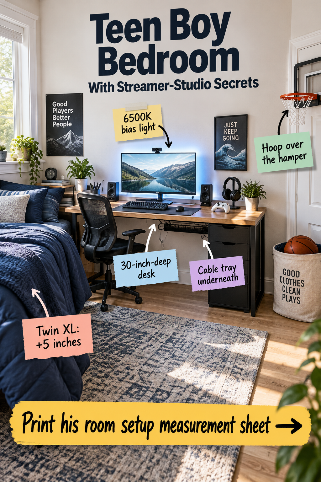 Teen Boy Bedroom Setup: The Streamer-Studio Measurement Sheet