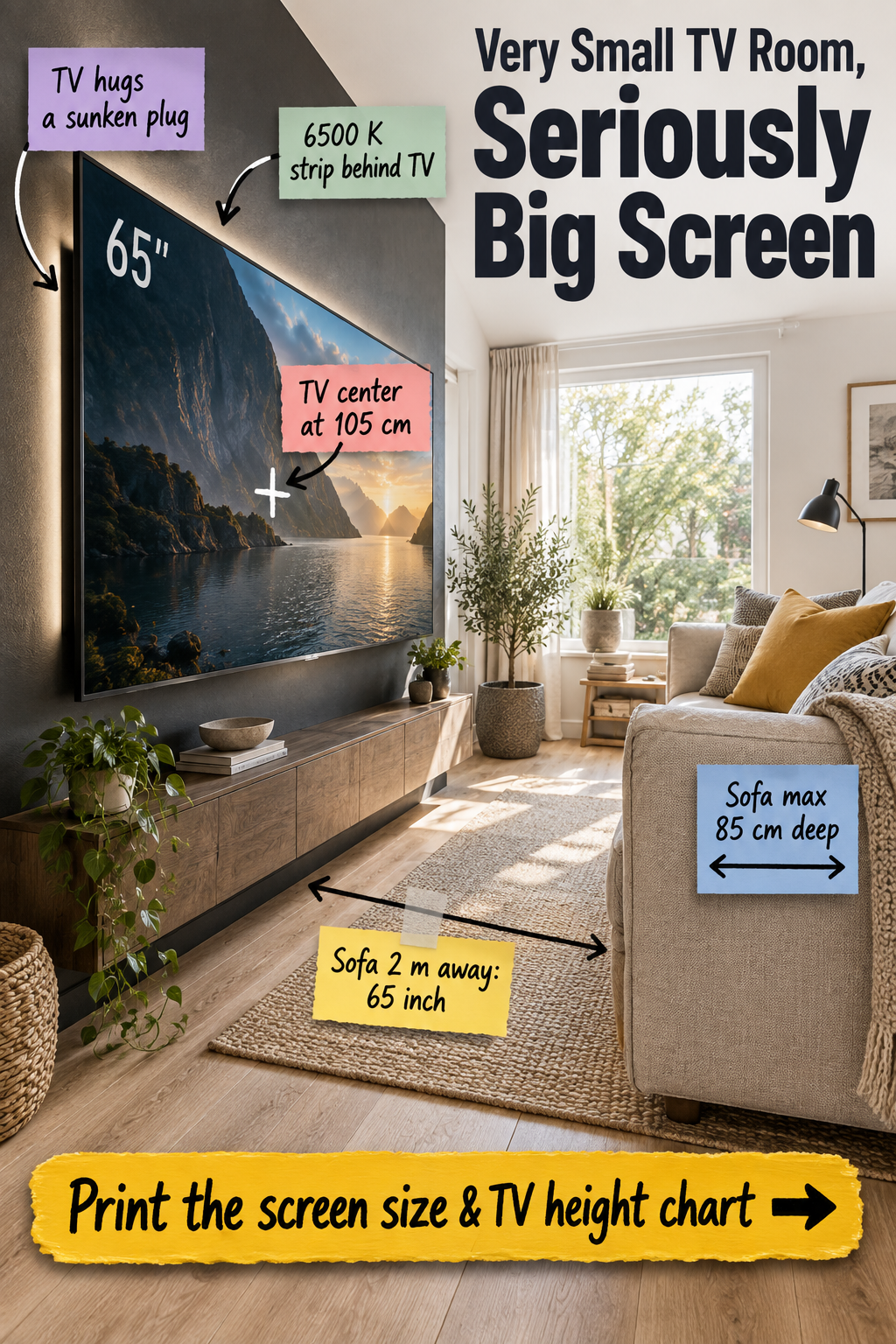 Small TV Room Layout: How to Fit a 65-Inch Screen Perfectly