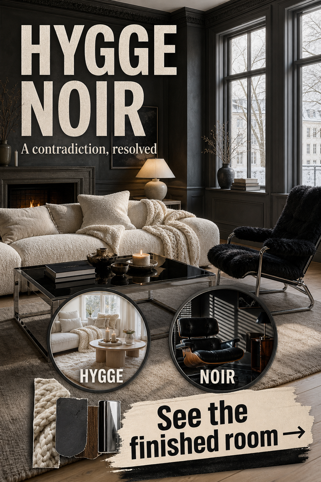 Pinterest pin for hygge Meets noir