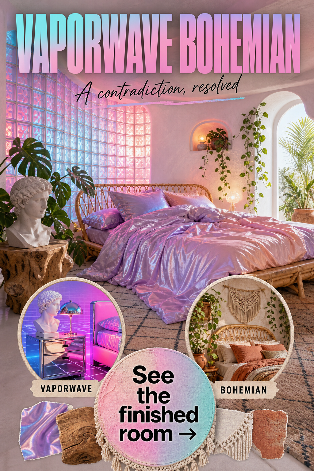 Pinterest pin for vaporwave Meets bohemian