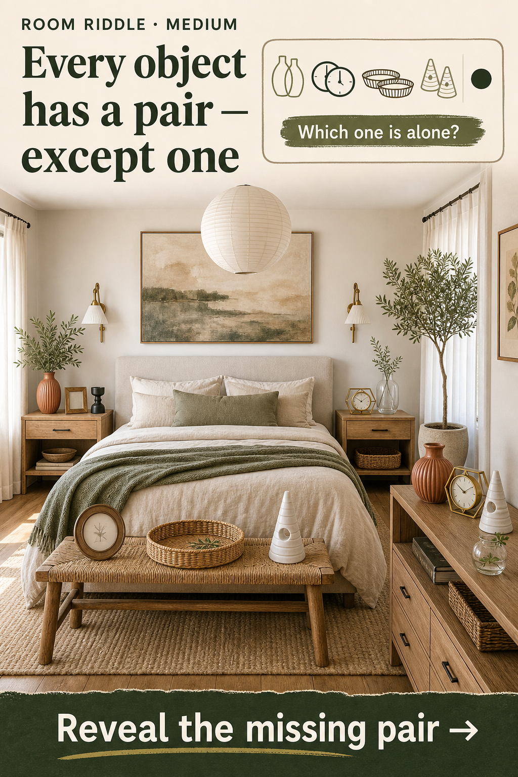 Pinterest pin for Modern Organic Japandi Bedroom Design & Pair-Search Reveal
