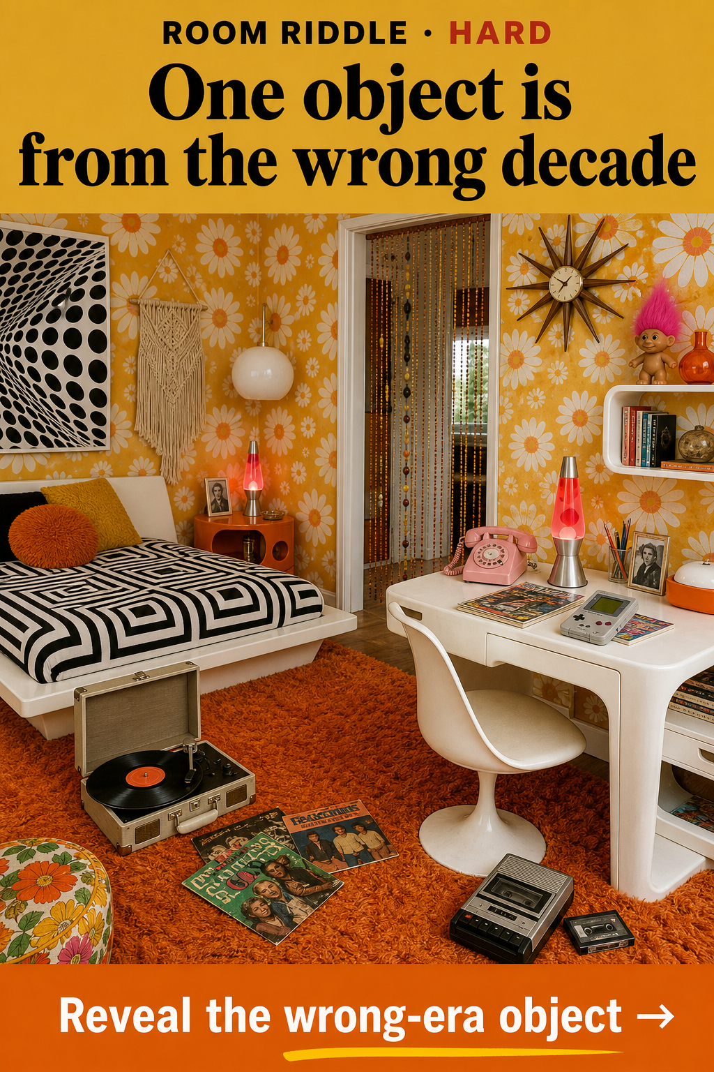 Pinterest pin for Mod 1960s Girls Room Inspiration and a Time-Travel Riddle