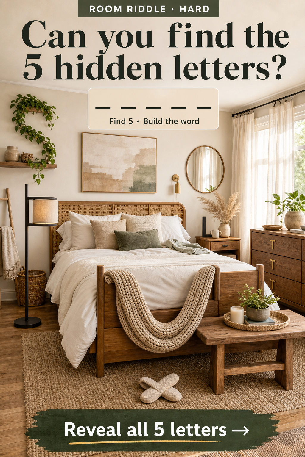 Pinterest pin for Master Bedroom Mystery: Find the 5 Hidden Letters