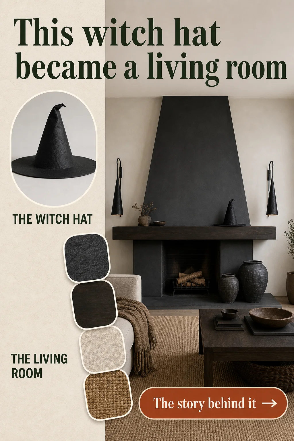 Pinterest pin for This witch hat became a living room